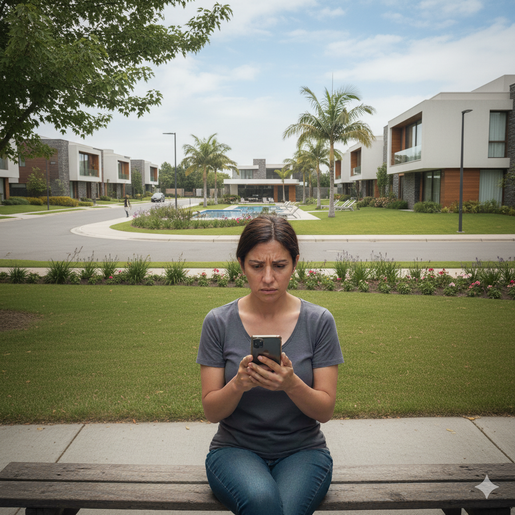 Mujer usando botón SOS
